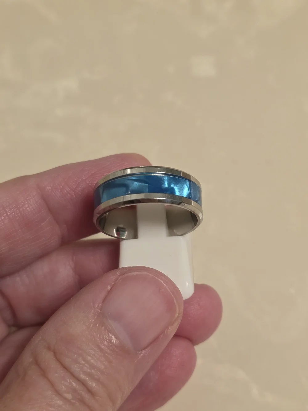 Blue Inlay Stainless Steel Band Ring
